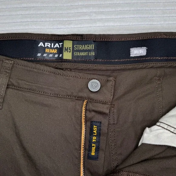 Ariat Rebar M5 Washed Twill Dungaree Work Pants Men 38x36 Straight Leg Brown - Picture 3 of 10